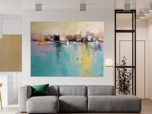 Contemporary Abstract Art for Dining Room, Sail Boat Abstract Paintings, Living Room Canvas Art Ideas, Large Landscape Painting, Simple Modern Art-LargePaintingArt.com