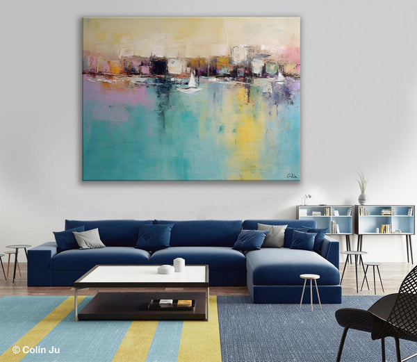 Contemporary Abstract Art for Dining Room, Sail Boat Abstract Paintings, Living Room Canvas Art Ideas, Large Landscape Painting, Simple Modern Art-LargePaintingArt.com