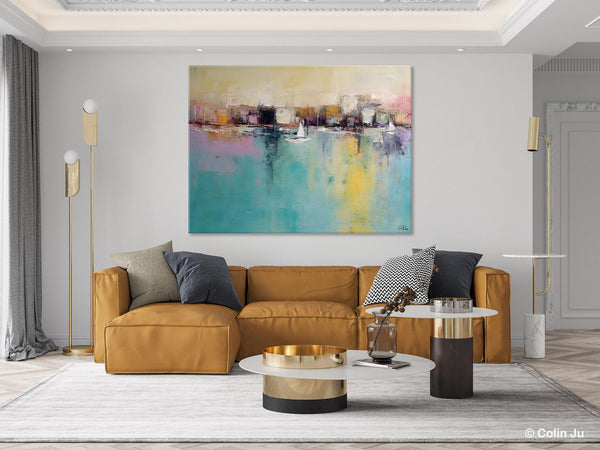 Contemporary Abstract Art for Dining Room, Sail Boat Abstract Paintings, Living Room Canvas Art Ideas, Large Landscape Painting, Simple Modern Art-LargePaintingArt.com