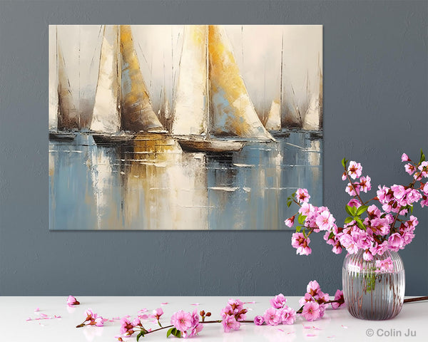 Large Paintings for Dining Room, Sail Boat Canvas Painting, Living Room Canvas Painting, Original Canvas Wall Art Paintings-LargePaintingArt.com