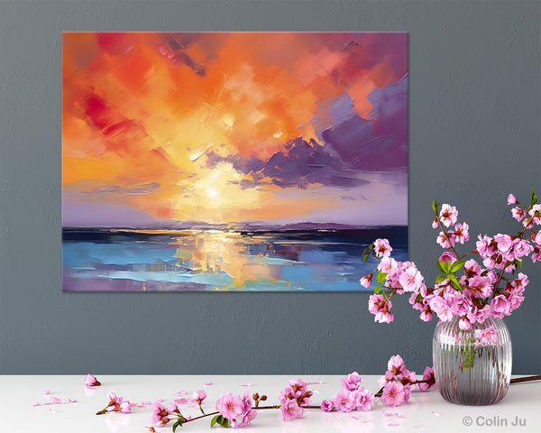 Original Landscape Oil Paintings, Sunrise Paintings, Large Contemporary Wall Art, Oil Painting on Canvas, Extra Large Paintings for Bedroom-LargePaintingArt.com