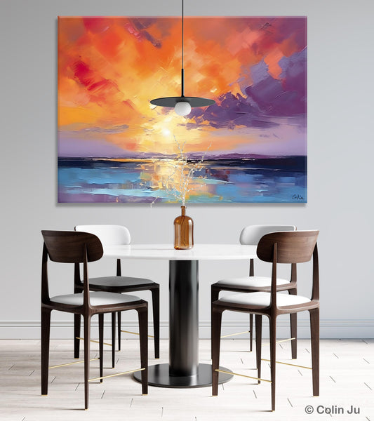Original Landscape Oil Paintings, Sunrise Paintings, Large Contemporary Wall Art, Oil Painting on Canvas, Extra Large Paintings for Bedroom-LargePaintingArt.com