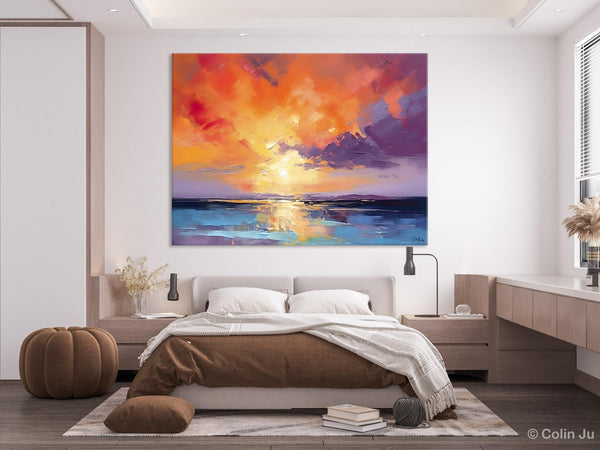 Original Landscape Oil Paintings, Sunrise Paintings, Large Contemporary Wall Art, Oil Painting on Canvas, Extra Large Paintings for Bedroom-LargePaintingArt.com