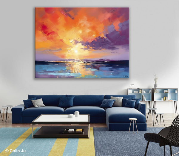 Original Landscape Oil Paintings, Sunrise Paintings, Large Contemporary Wall Art, Oil Painting on Canvas, Extra Large Paintings for Bedroom-LargePaintingArt.com