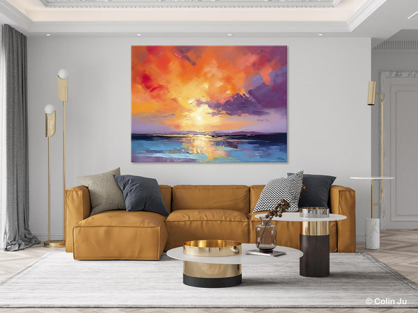 Original Landscape Oil Paintings, Sunrise Paintings, Large Contemporary Wall Art, Oil Painting on Canvas, Extra Large Paintings for Bedroom-LargePaintingArt.com