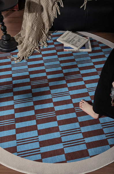 Modern Rugs for Dining Room, Geometric Modern Rugs for Living Room, Mid Century Circular Rugs for Bedroom, Abstract Contemporary Round Rugs under Chairs-LargePaintingArt.com