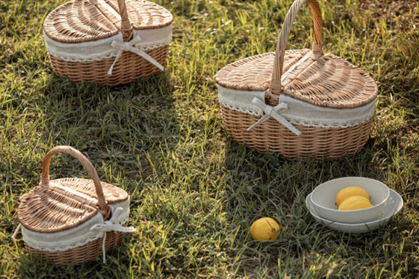 Picnic Storage Basket with Handle, Extra Large Kitchen Storage Baskets, Natural Hand-woven Wicker Storage Basket, Lovely Willow Weaving Baskets for Vegetable, Natural Fruit Storage Baskets-LargePaintingArt.com