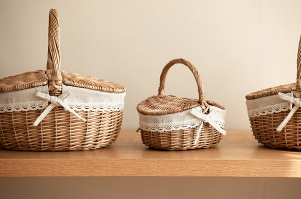 Picnic Storage Basket with Handle, Extra Large Kitchen Storage Baskets, Natural Hand-woven Wicker Storage Basket, Lovely Willow Weaving Baskets for Vegetable, Natural Fruit Storage Baskets-LargePaintingArt.com