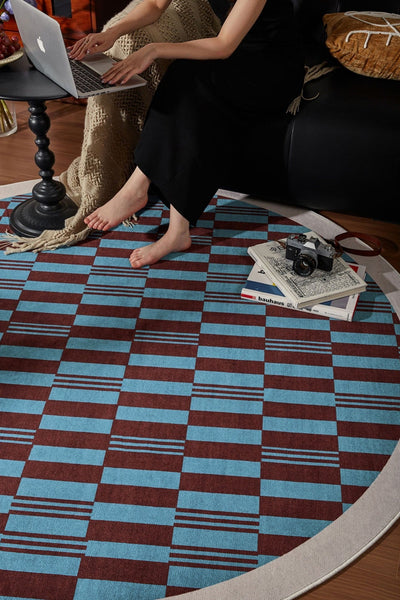 Modern Rugs for Dining Room, Geometric Modern Rugs for Living Room, Mid Century Circular Rugs for Bedroom, Abstract Contemporary Round Rugs under Chairs-LargePaintingArt.com