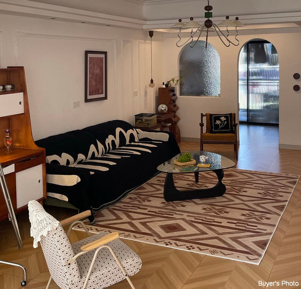 Mid Century Modern Rugs Next to Bed, Contemporary Rugs for Bedroom, Abstract Modern Carpets for Living Room, Modern Rugs for Dining Room-LargePaintingArt.com