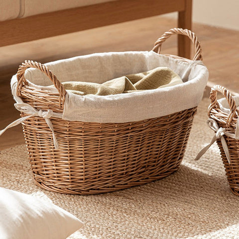 Large Kitchen Round Storage Baskets, Large Food Storage Basket with Handle, Natural Hand-woven Wicker Storage Basket for Clothes, Willow Weaving Baskets for Toys-LargePaintingArt.com