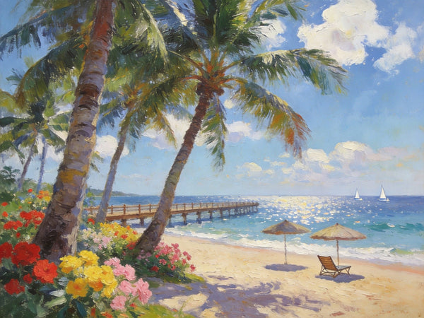 Canvas Wall Art Paintings, Ocean's Sandy Shore, Seashore Sunrise Paintings, Hand Painted Canvas Art, Landscape Canvas Paintings, Original Oil Paintings, Buy Oil Paintings Online-LargePaintingArt.com