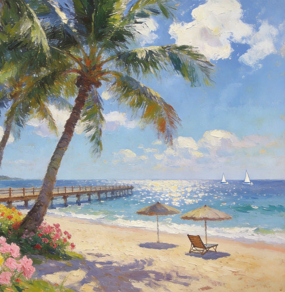 Canvas Wall Art Paintings, Ocean's Sandy Shore, Seashore Sunrise Paintings, Hand Painted Canvas Art, Landscape Canvas Paintings, Original Oil Paintings, Buy Oil Paintings Online-LargePaintingArt.com