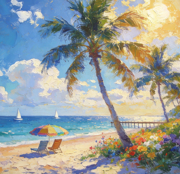Sun, Sand, and Seaside Peace, Seashore Sunrise Paintings, Hand Painted Canvas Art, Canvas Wall Art Paintings, Landscape Canvas Paintings, Original Oil Paintings, Small Oil Paintings-LargePaintingArt.com