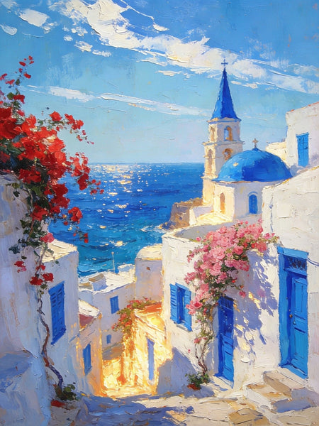 Original Landscape Art, Majestic Aegean Views, Small Oil Paintings, Hand Painted Canvas Art, Buy Paintings Online, Landscape Paintings for Bedroom-LargePaintingArt.com