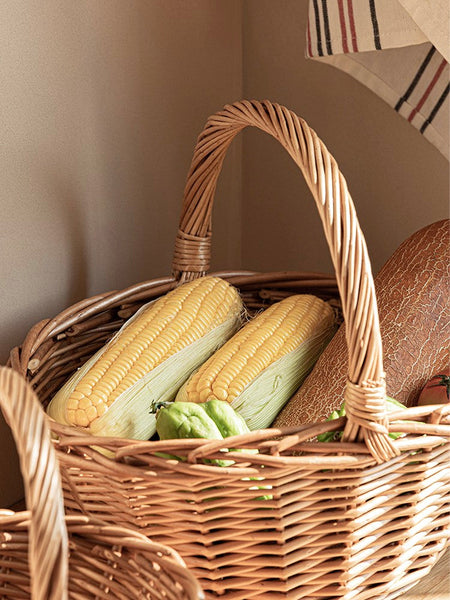 Large Picnic Food Basket with Handle, Lovely Willow Weaving Baskets for Vegetable, Natural Hand-woven Wicker Storage Basket, Natural Fruit Basket, Kitchen Storage Baskets-LargePaintingArt.com