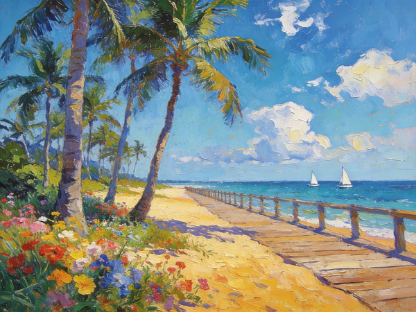 Small Wall Art Paintings, Beachside Beauty, Seashore Palm Tree Paintings, Small Oil Paintings, Hand Painted Canvas Art, Canvas Paintings for Living Room, Original Landscape Paintings-LargePaintingArt.com