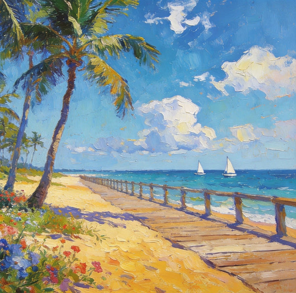 Small Wall Art Paintings, Beachside Beauty, Seashore Palm Tree Paintings, Small Oil Paintings, Hand Painted Canvas Art, Canvas Paintings for Living Room, Original Landscape Paintings-LargePaintingArt.com