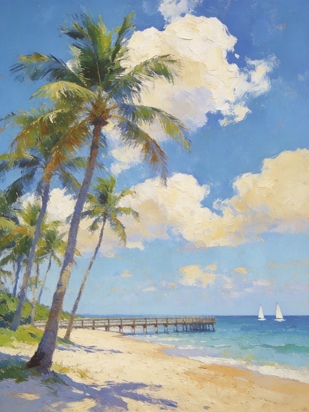 Palette Knife Artwork, Sandy Shores and Palm Tree, Hand Painted Canvas Art, Small Oil Paintings, Original Canvas Paintings, Landscape Paintings for Bedroom-LargePaintingArt.com