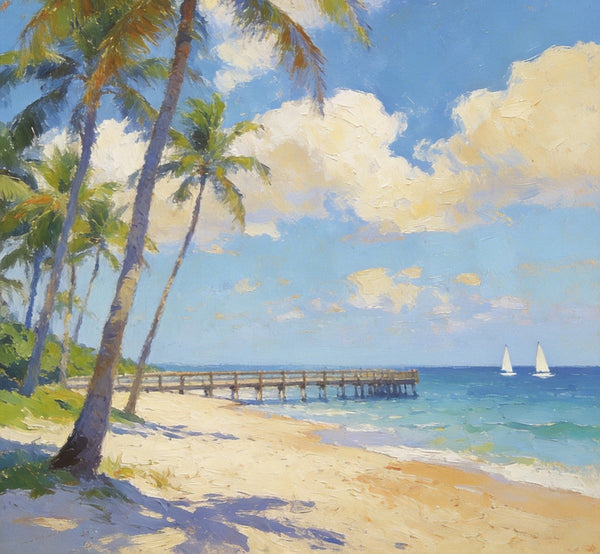 Palette Knife Artwork, Sandy Shores and Palm Tree, Hand Painted Canvas Art, Small Oil Paintings, Original Canvas Paintings, Landscape Paintings for Bedroom-LargePaintingArt.com