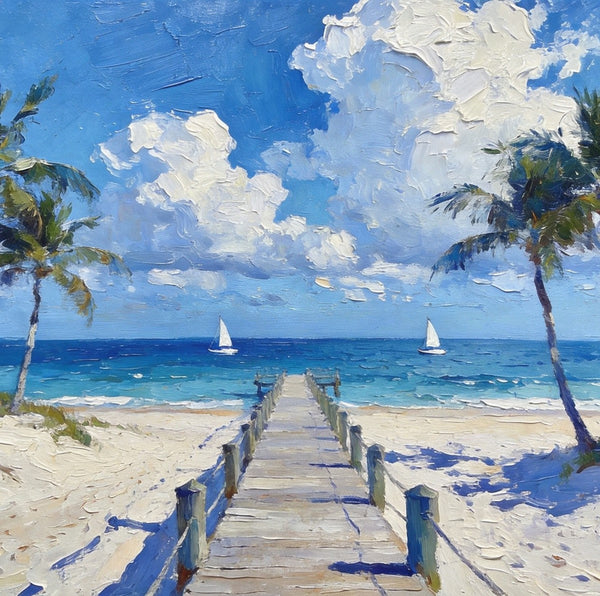 Heavy Texture Oil Paintings, Beach Paradise by the Sea, Seashore Palm Tree Paintings, Landscape Canvas Paintings, Original Oil Paintings, Landscape Paintings on Canvas, Hand Painted Canvas Art-LargePaintingArt.com