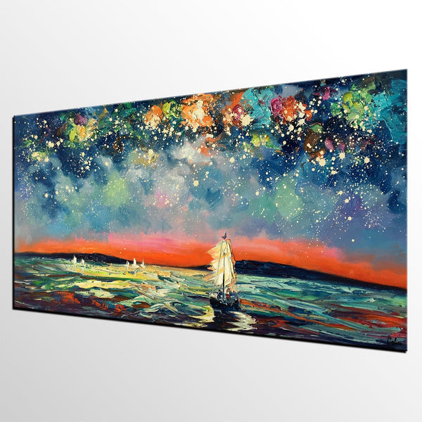 Large Canvas Art, Canvas Oil Painting, Starry Night Sky Painting, Custom Abstract Painting-LargePaintingArt.com