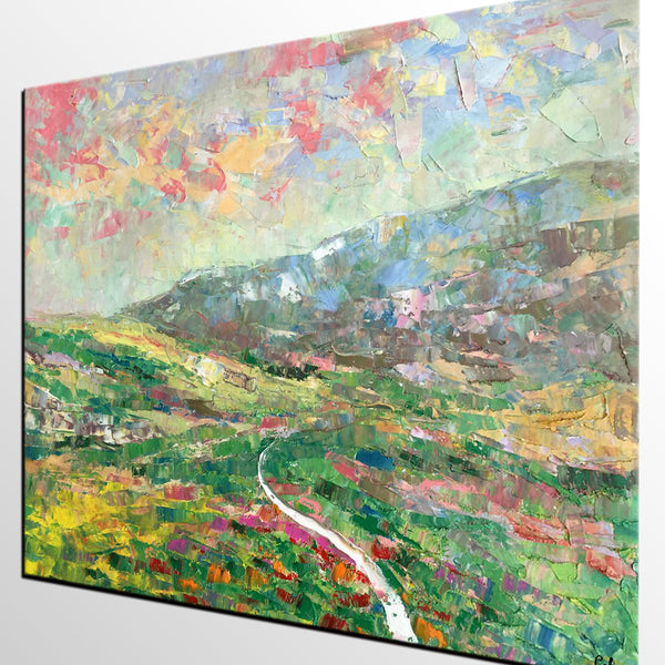 Mountain Landscape Painting, Palette Knife Paintings, Custom Wall Art Painting on Canvas, Spring Mountain Painting-LargePaintingArt.com