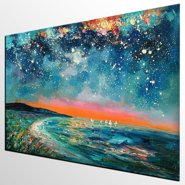 Canvas Wall Art, Starry Night Sky Painting, Landscape Art, Original Painting, Custom Art Painting-LargePaintingArt.com