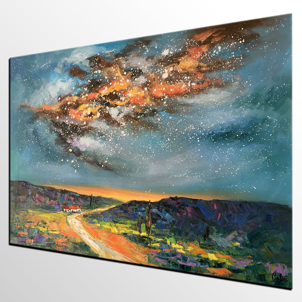 Landscape Oil Paintings, Starry Night Sky Painting, Custom Canvas Artwork, Original Oil Painting on Canvas, Buy Paintings Online-LargePaintingArt.com