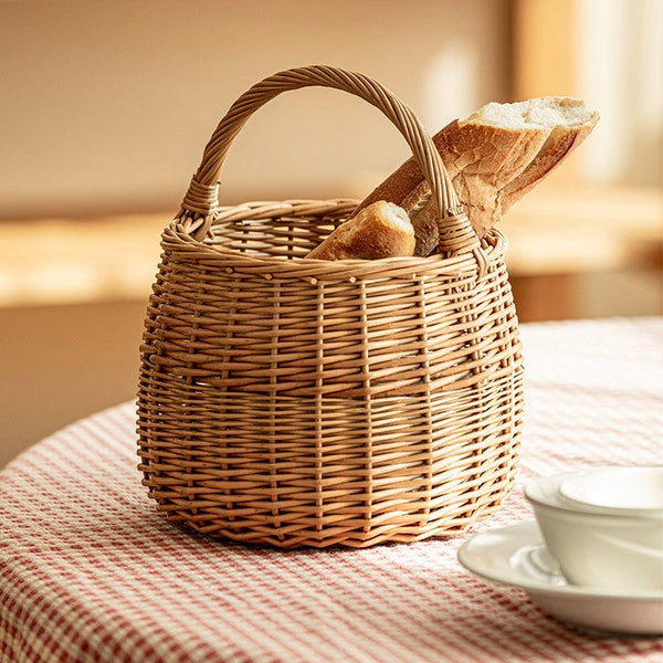 Storage Basket for Kitchen, Picnic Storage Basket with Handle, Hand-woven Wicker Storage Basket, Natural Fruit Basket, Willow Weaving Baskets for Vegetable-LargePaintingArt.com