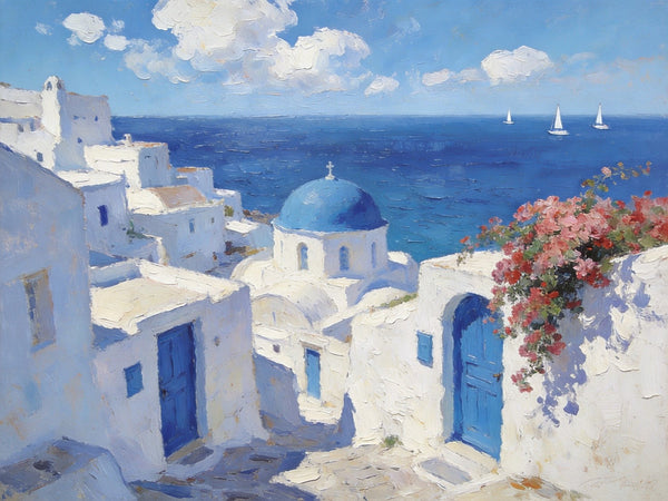 Dreamy Aegean Vistas, Hand Painted Canvas Art, Landscape Paintings for Living Room, Small Canvas Paintings, Landscape Wall Art Paintings, Original Oil Paintings-LargePaintingArt.com