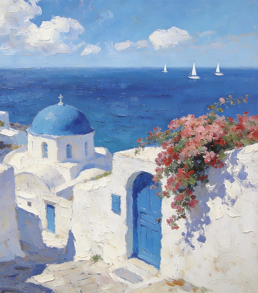 Dreamy Aegean Vistas, Hand Painted Canvas Art, Landscape Paintings for Living Room, Small Canvas Paintings, Landscape Wall Art Paintings, Original Oil Paintings-LargePaintingArt.com