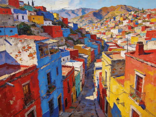 The Painted Guanajuato Town on the Hill, Canvas Wall Art Paintings,Landscape Canvas Paintings, Hand Painted Canvas Art, Original Oil Paintings, Buy Small Canvas Paintings-LargePaintingArt.com