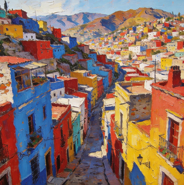 The Painted Guanajuato Town on the Hill, Canvas Wall Art Paintings,Landscape Canvas Paintings, Hand Painted Canvas Art, Original Oil Paintings, Buy Small Canvas Paintings-LargePaintingArt.com