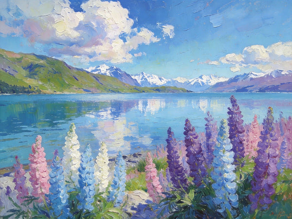 Heavy Texture Oil Paintings, New Zealand's Lake and Mountain Magic, Landscape Canvas Paintings, Small Landscape Paintings on Canvas, Hand Painted Canvas Art, Original Oil Paintings-LargePaintingArt.com
