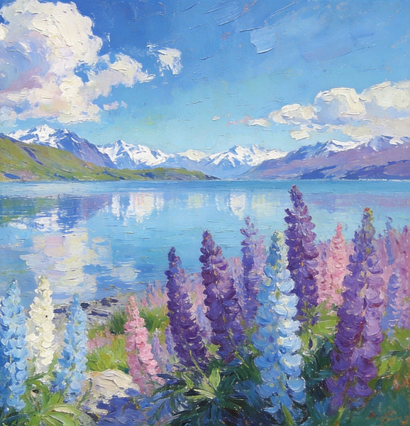 Heavy Texture Oil Paintings, New Zealand's Lake and Mountain Magic, Landscape Canvas Paintings, Small Landscape Paintings on Canvas, Hand Painted Canvas Art, Original Oil Paintings-LargePaintingArt.com