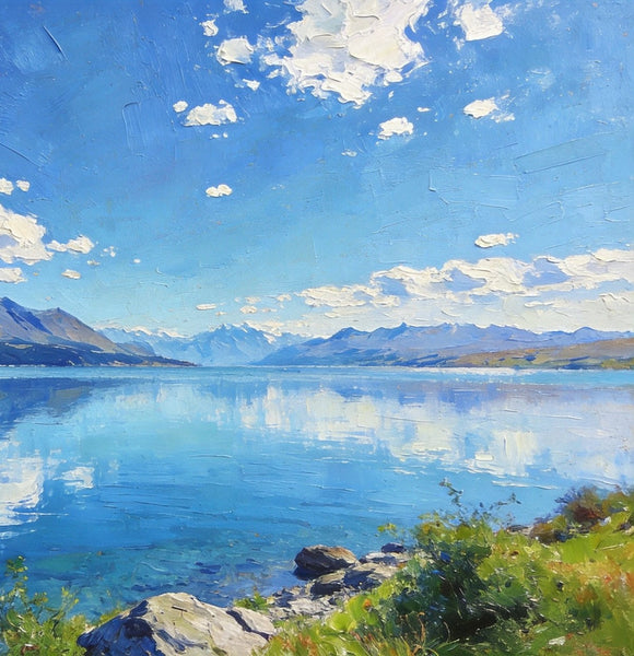 Picturesque Lake and Mountain View, Hand Painted Canvas Art, Original Landscape Paintings, Small Oil Paintings, Canvas Paintings for Living Room, Buy Paintings Online-LargePaintingArt.com