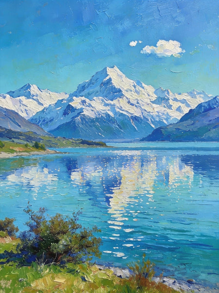 Landscape Paintings for Living Room, New Zealand's Lake Paradise, Small Oil Paintings, Original Landscape Art, Hand Painted Canvas Art, Heavy Texture Wall Art Paintings-LargePaintingArt.com