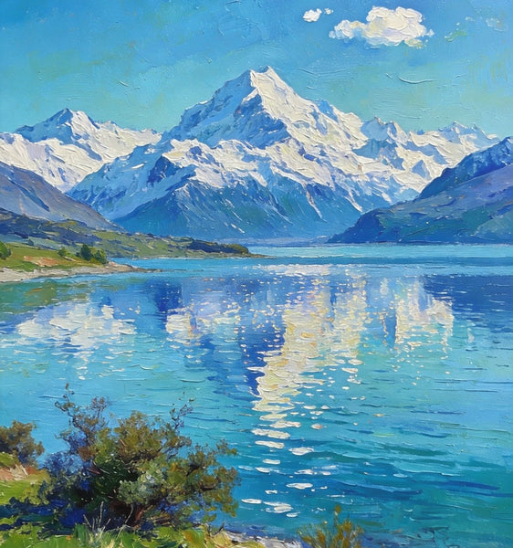 Landscape Paintings for Living Room, New Zealand's Lake Paradise, Small Oil Paintings, Original Landscape Art, Hand Painted Canvas Art, Heavy Texture Wall Art Paintings-LargePaintingArt.com