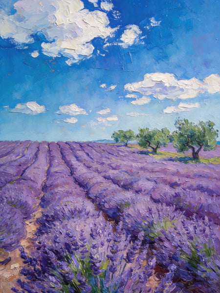 Original Landscape Art, Provence Lavender Flower Fields, Small Paintings On Canvas, Hand Painted Canvas Art, Small Oil Paintings, Heavy Texture Wall Art Paintings-LargePaintingArt.com