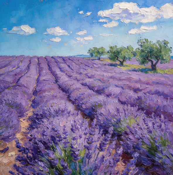 Original Landscape Art, Provence Lavender Flower Fields, Small Paintings On Canvas, Hand Painted Canvas Art, Small Oil Paintings, Heavy Texture Wall Art Paintings-LargePaintingArt.com