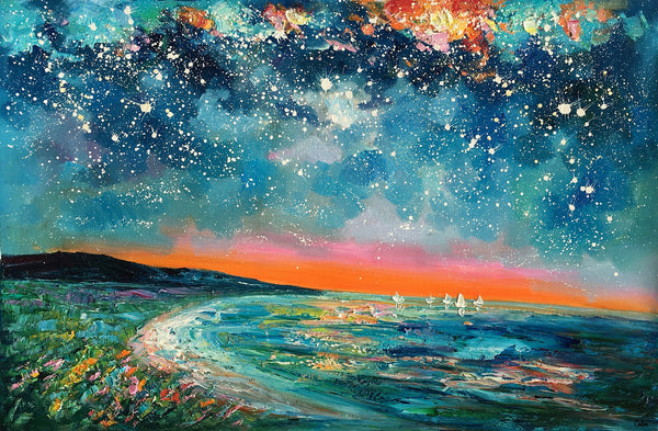 Canvas Wall Art, Starry Night Sky Painting, Landscape Art, Original Painting, Custom Art Painting-LargePaintingArt.com