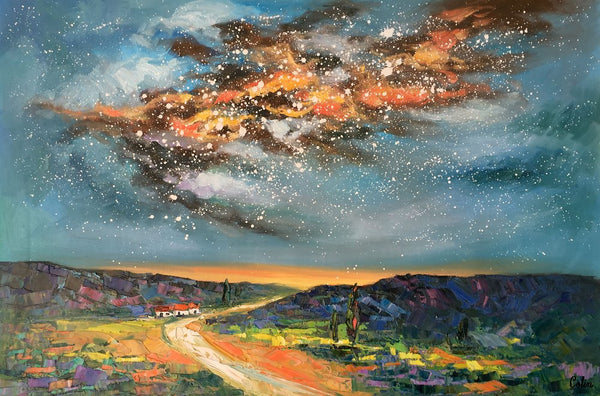 Landscape Oil Paintings, Starry Night Sky Painting, Custom Canvas Artwork, Original Oil Painting on Canvas, Buy Paintings Online-LargePaintingArt.com