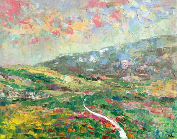 Mountain Landscape Painting, Palette Knife Paintings, Custom Wall Art Painting on Canvas, Spring Mountain Painting