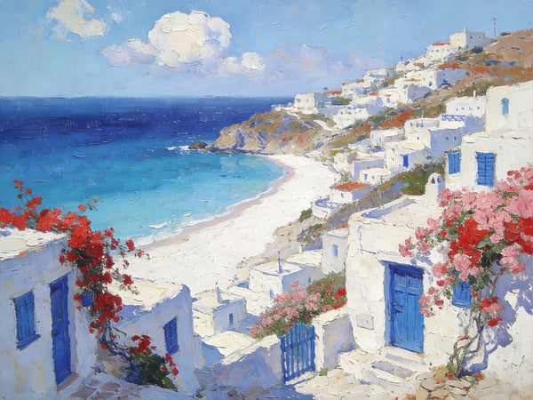 Landscape Paintings for Bedroom, Aegean's Coastal Symphony, Hand Painted Canvas Art, Small Canvas Paintings, Buy Paintings Online, Original Oil Paintings-LargePaintingArt.com