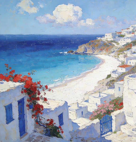 Landscape Paintings for Bedroom, Aegean's Coastal Symphony, Hand Painted Canvas Art, Small Canvas Paintings, Buy Paintings Online, Original Oil Paintings-LargePaintingArt.com