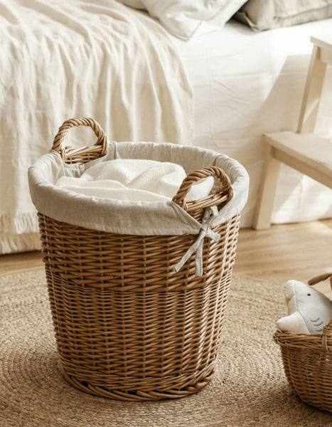 Large Food Storage Basket with Handle, Natural Hand-woven Wicker Storage Basket for Clothes, Willow Weaving Baskets for Clothes, Extra Large Kitchen Storage Baskets-LargePaintingArt.com
