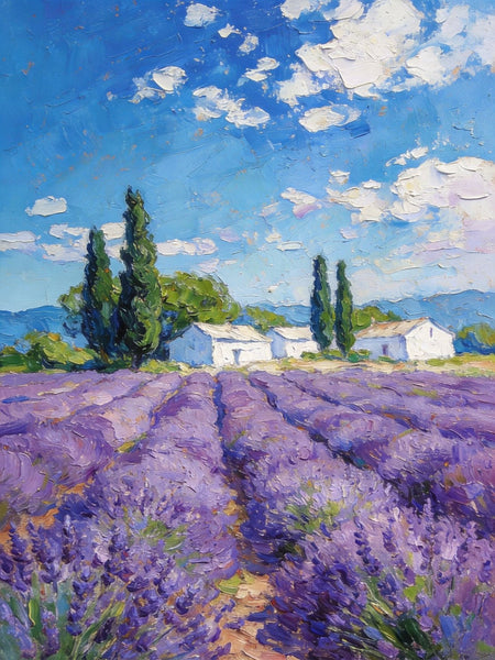 Small Oil Paintings, Provence Lavender Flower Fields, Hand Painted Canvas Art, Original Landscape Art, Buy Paintings Online, Landscape Paintings for Bedroom-LargePaintingArt.com