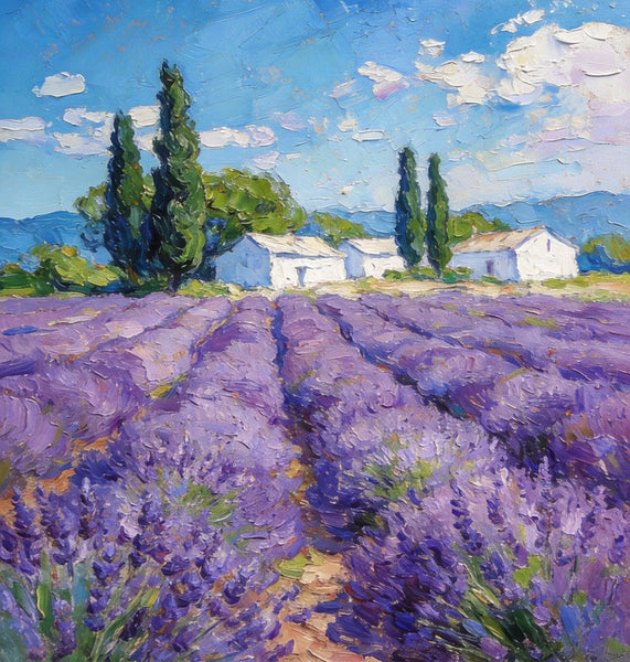 Small Oil Paintings, Provence Lavender Flower Fields, Hand Painted Canvas Art, Original Landscape Art, Buy Paintings Online, Landscape Paintings for Bedroom-LargePaintingArt.com