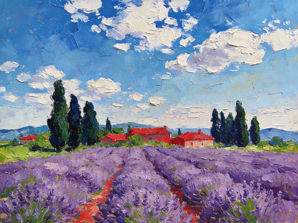 Buy Paintings Online, Provene Lavender Flower Field, Original Landscape Paintings, Landscape Canvas Paintings, Hand Painted Canvas Art-LargePaintingArt.com